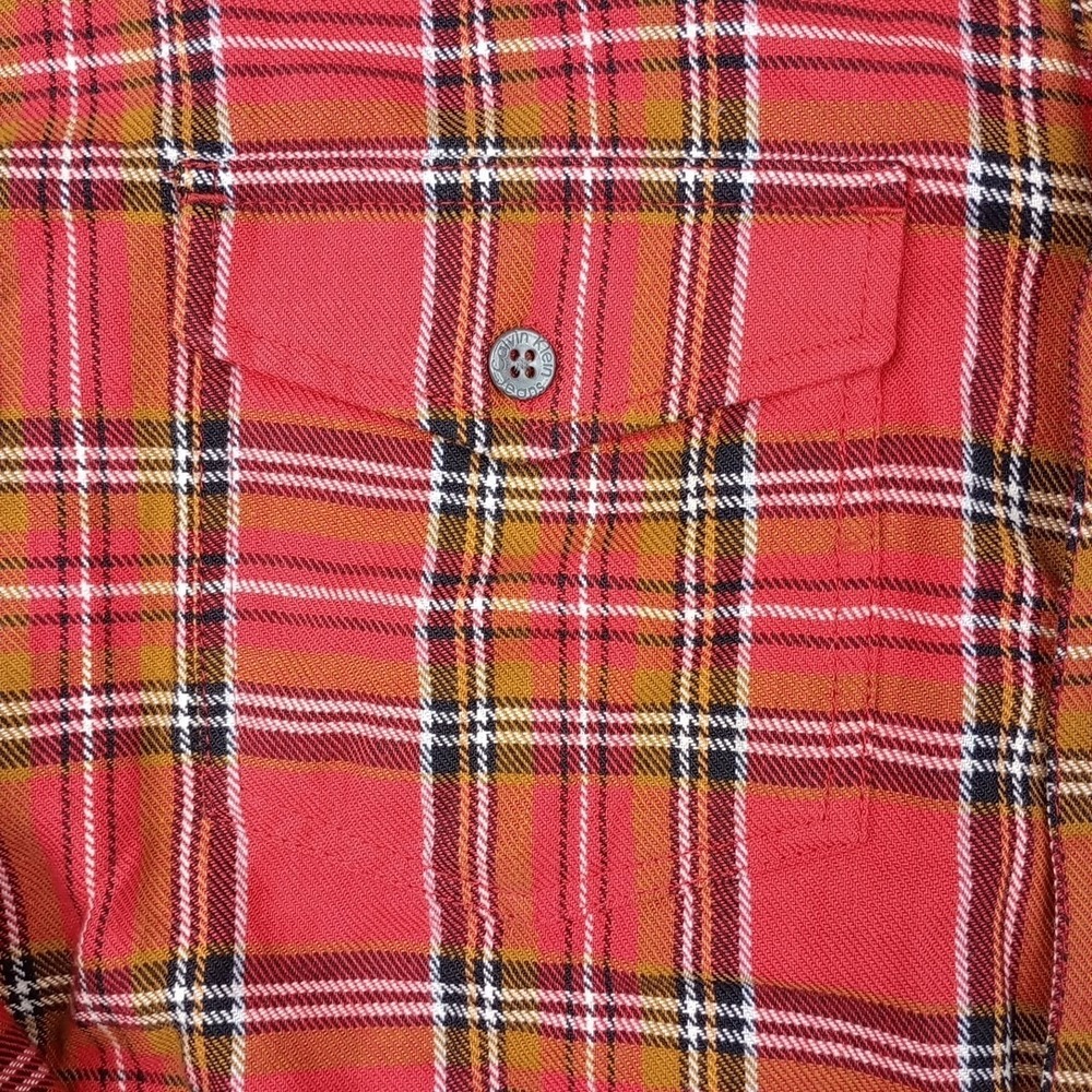 Calvin Klein Jeans Plaid Flannel Button Down Shirt Small Red & Brown - Picture 3 of 9